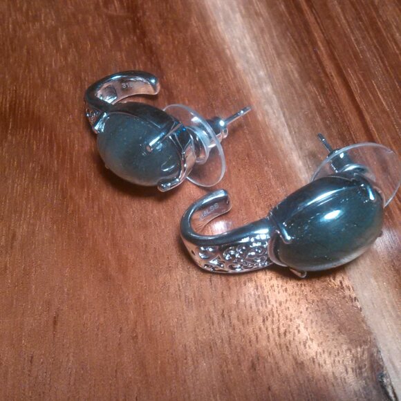 Madagascar Fire Labradorite Stainless Steel Solitaire Stud Earrings - Picture 4 of 14